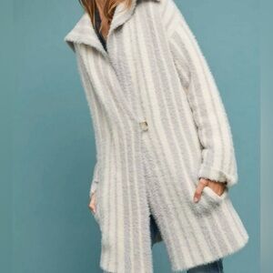 Anthropologie Moth Eyelash Sweater/Coat colors are blueish gray and cream